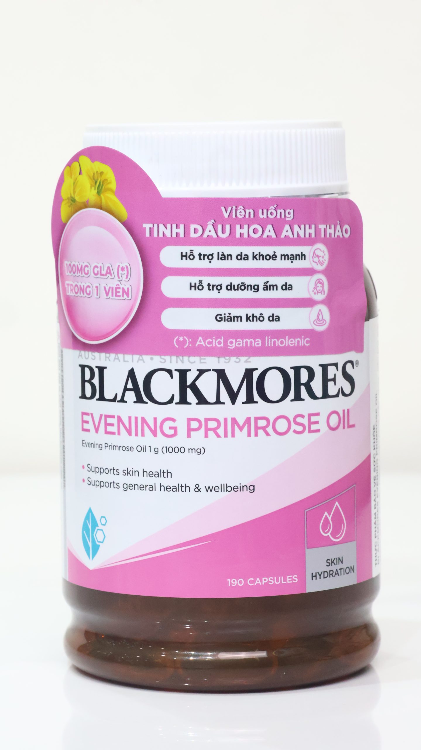 Blackmores Evening Primrose Oil là thực phẩm bảo vệ sức khỏe cao cấp từ Úc, cung cấp nguồn Acid Gamma-Linolenic (GLA) dồi dào. Sản phẩm được thiết kế chuyên biệt để hỗ trợ cân bằng nội tiết tố, cải thiện vẻ đẹp làn da và nâng cao sức khỏe tổng quát cho phụ nữ.