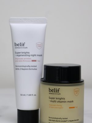 Bộ đôi mặt nạ ngủ Belif Super Knights: Regenerating Night Mask & Multi Vitamin Mask.