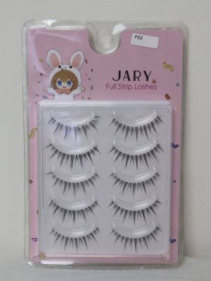 Jary Full Strip Lashes F02 là dòng lông mi giả thiết kế theo phong cách sợi đơn đan xen tự nhiên, giúp tạo hiệu ứng đôi mắt to tròn và long lanh như búp bê. Sản phẩm bao gồm 5 cặp mi trong một vỉ, phù hợp cho nhiều phong cách trang điểm từ hằng ngày đến dự tiệc.