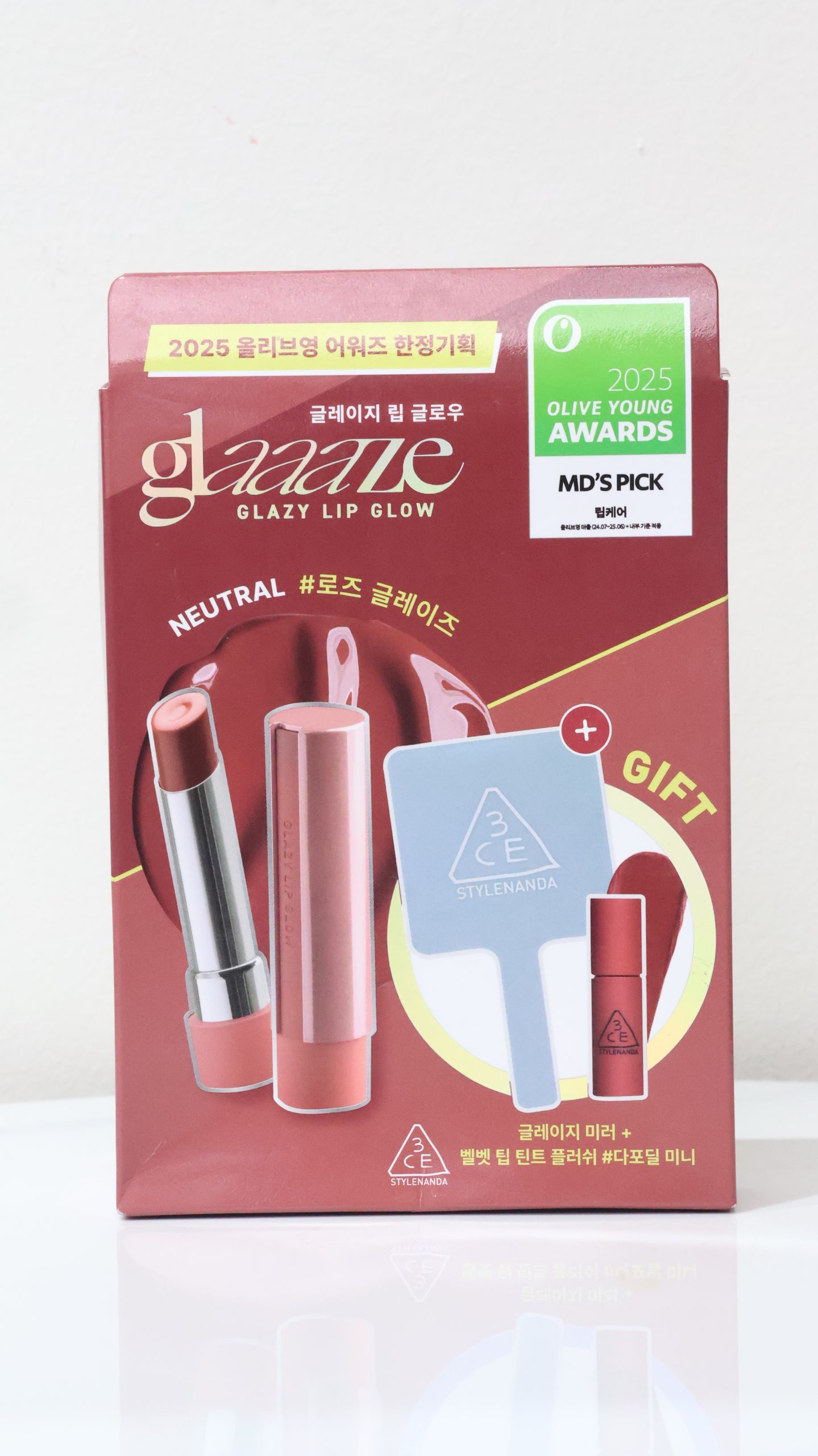 Sét Son Dưỡng 3CE Glazy Lip Glow #Rose Glaze (Phiên Bản Giới Hạn Olive Young Awards 2025)