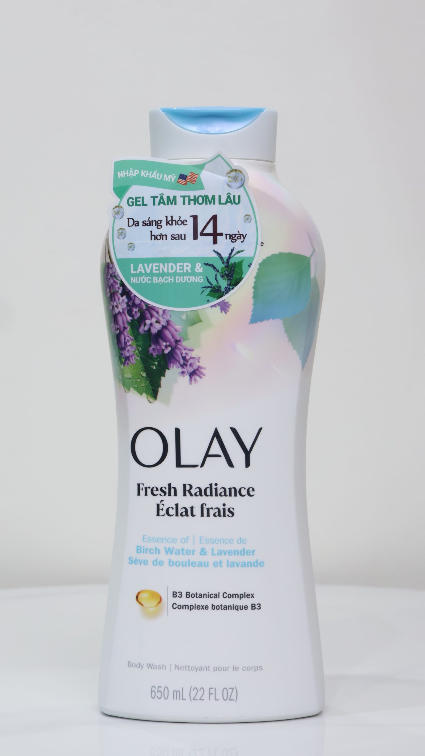 Gel tắm Olay Fresh Radiance Essence of Birch Water & Lavender (650 mL)