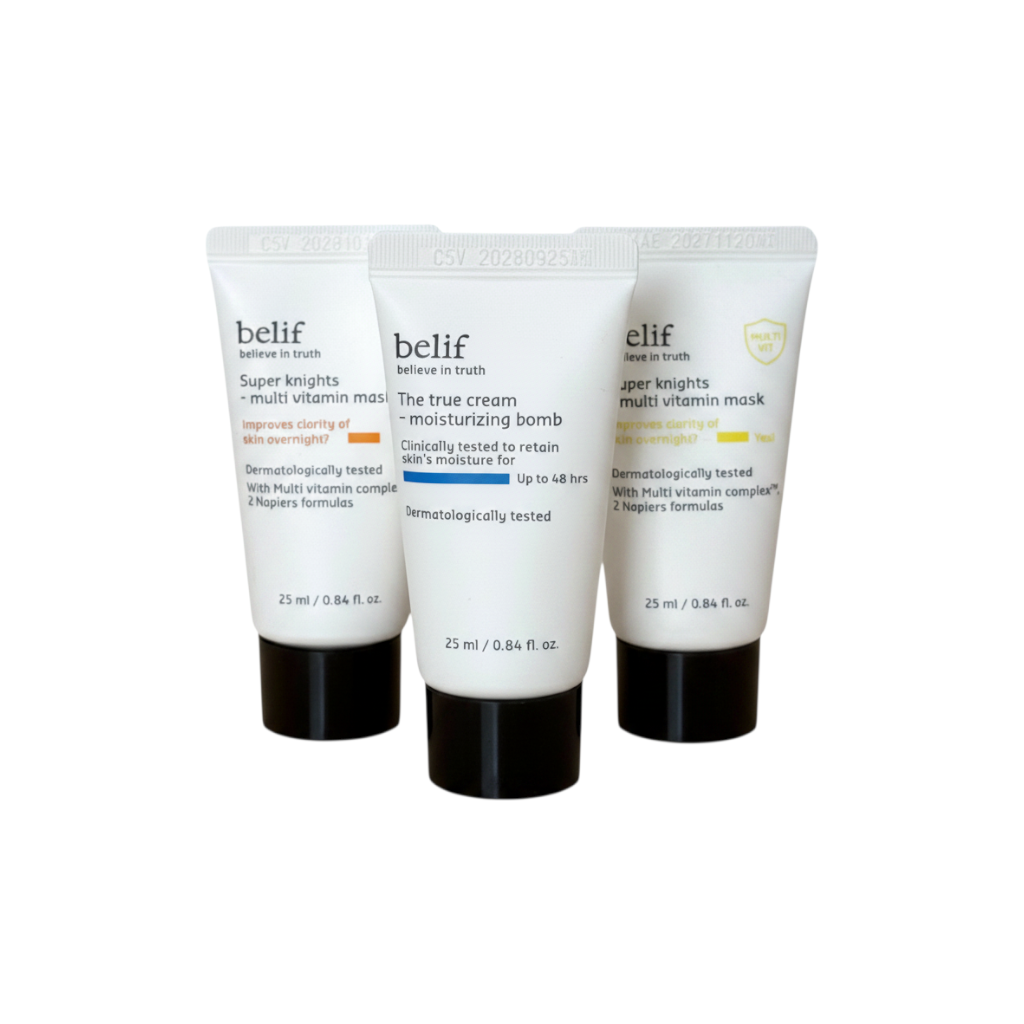 Sản Phẩm Dưỡng Da Belif Mini: Super Knights Multi Vitamin Mask & Moisturizing Bomb